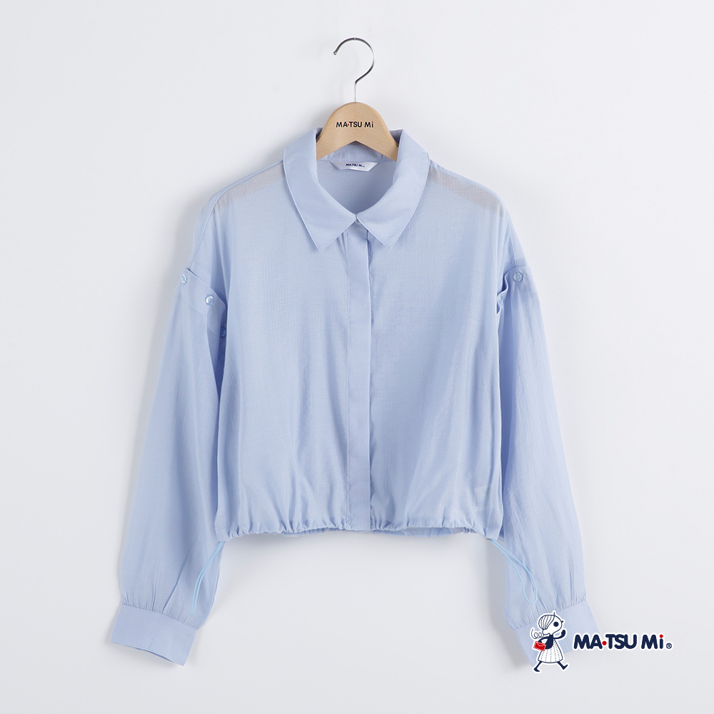 MA‧TSU Mi 可拆袖透膚短版長襯衫(白.水藍)