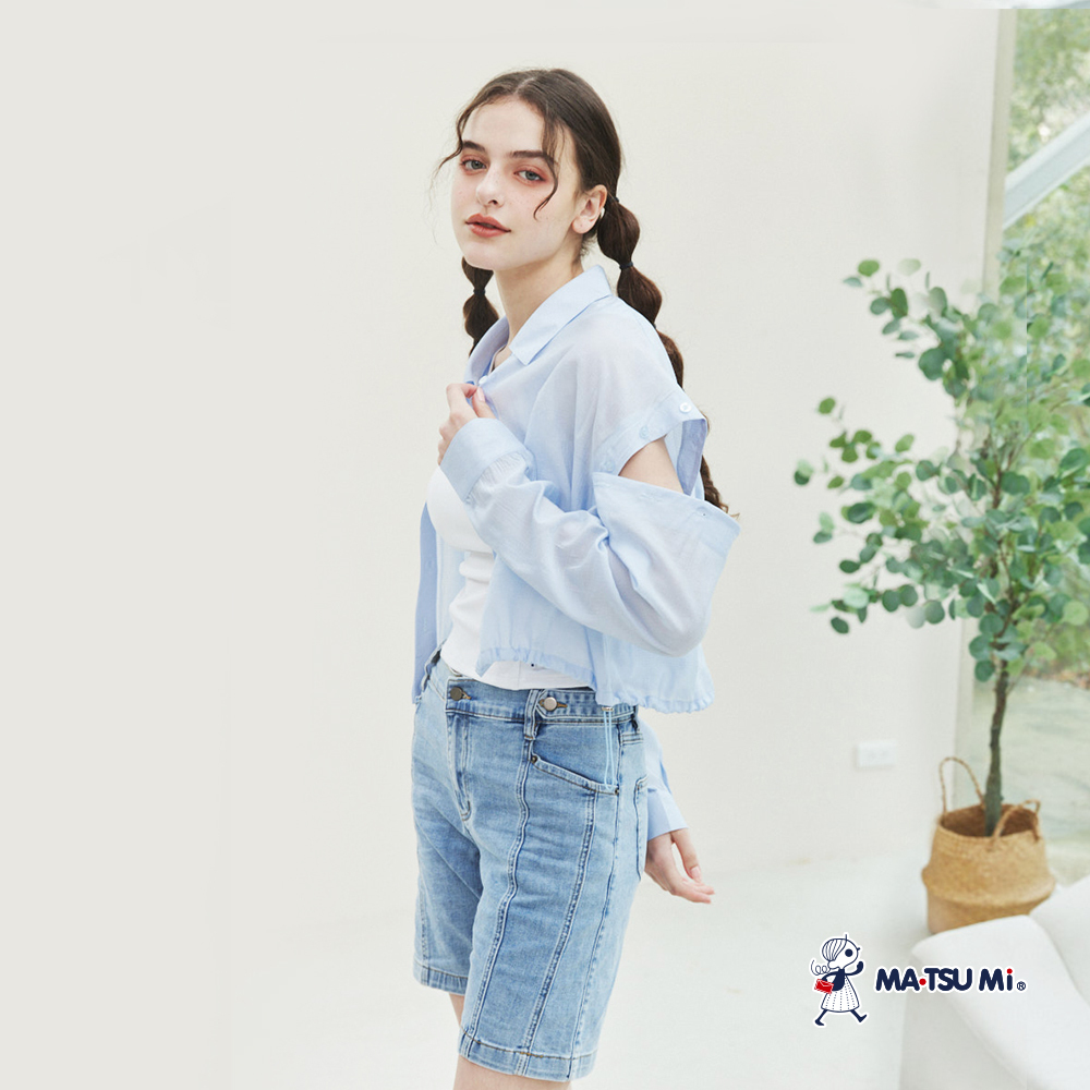 MA‧TSU Mi 可拆袖透膚短版長襯衫(白.水藍)