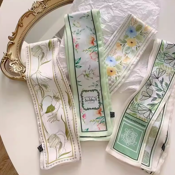 [2 FOR RM10] Korean Fresh Green Floral Silk Scarf