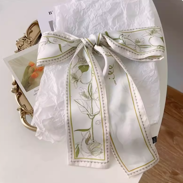 [2 FOR RM10] Korean Fresh Green Floral Silk Scarf