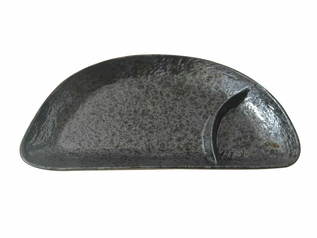 柚子天目分隔半月盤/24x13x3cm