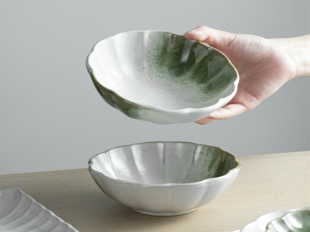 綠吹花型缽/約13.4x5cm