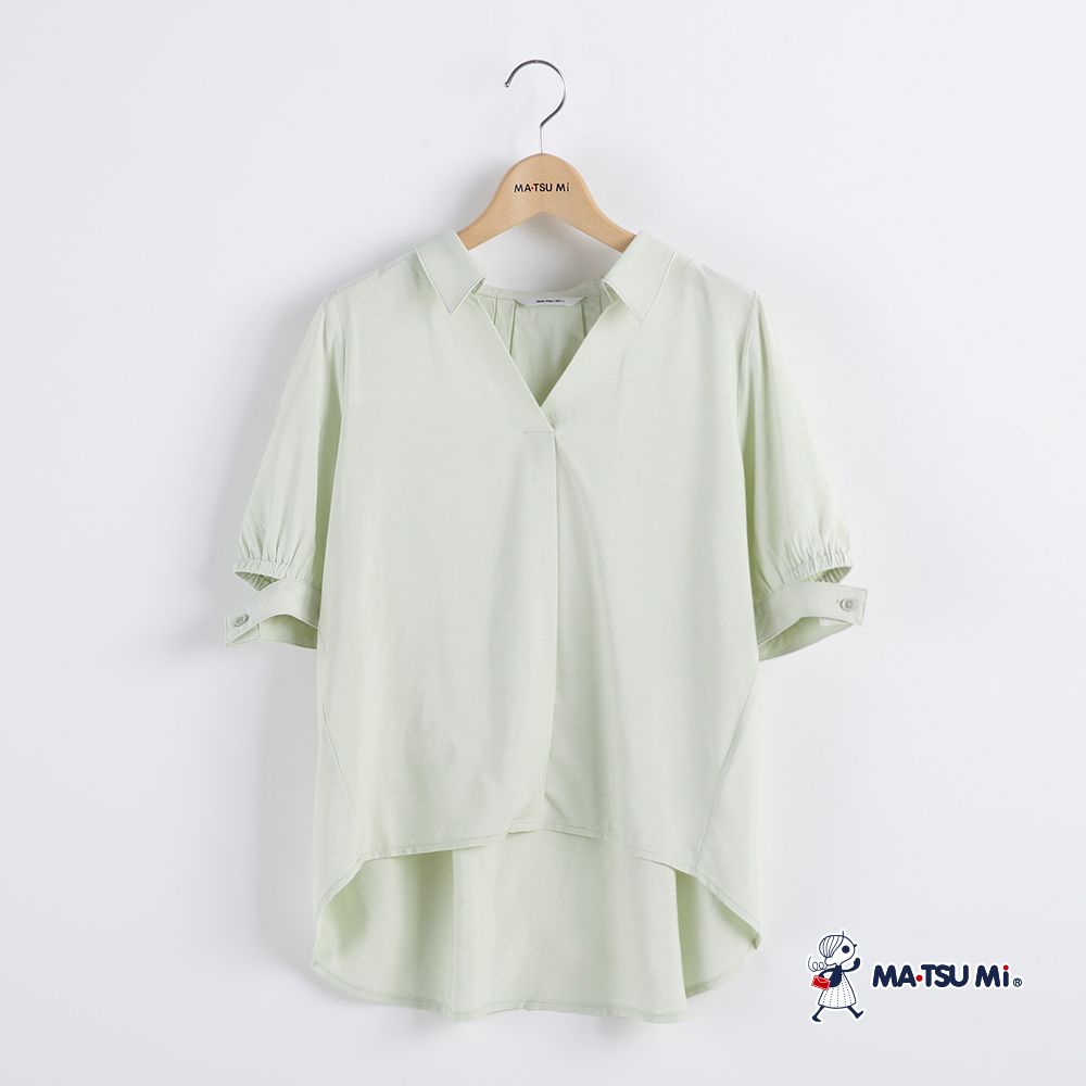 MA‧TSU Mi V領飄逸寬鬆感袖口簍空造型襯衫(白.草綠)