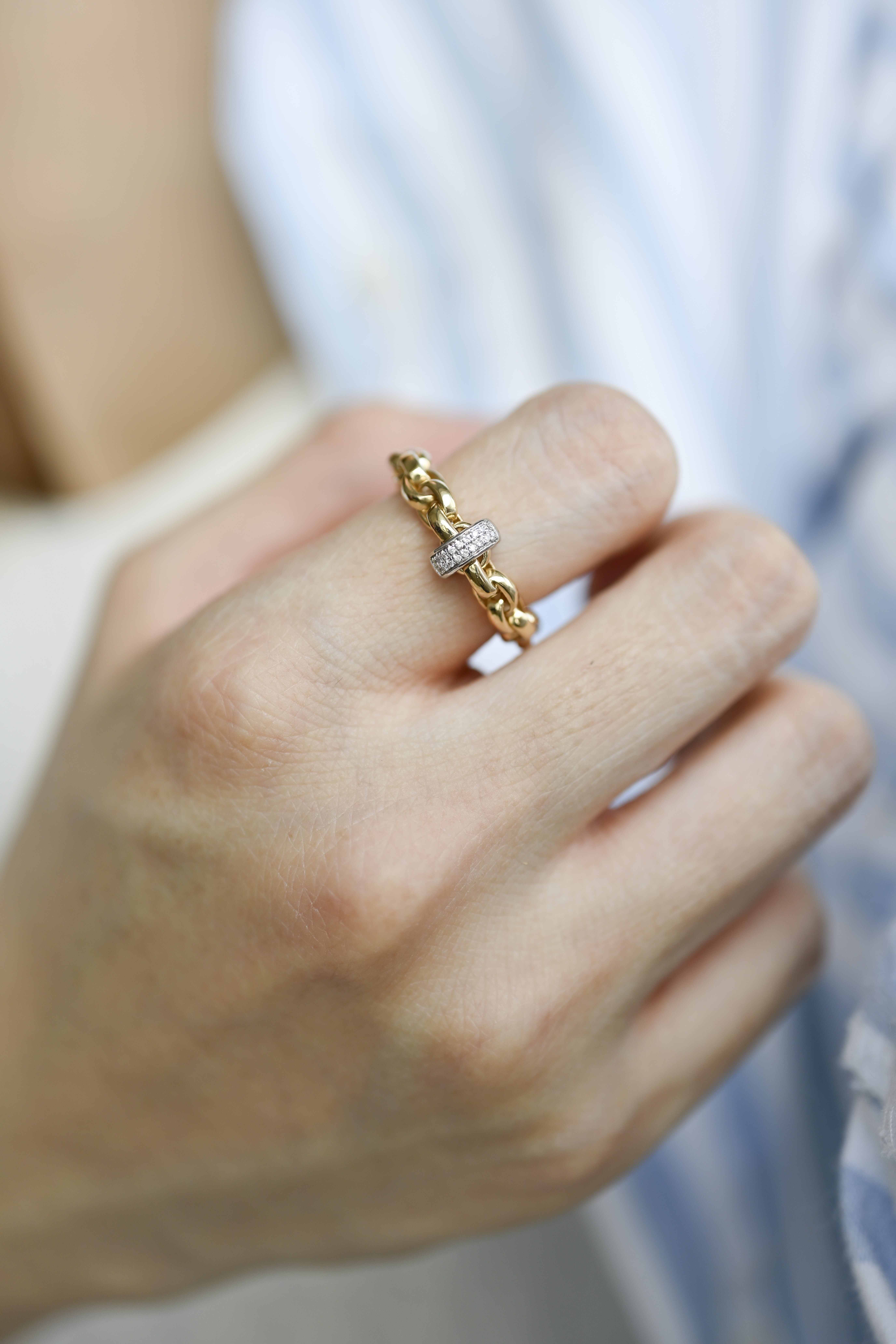 18K Elastic Negrito Diamond Chain Ring