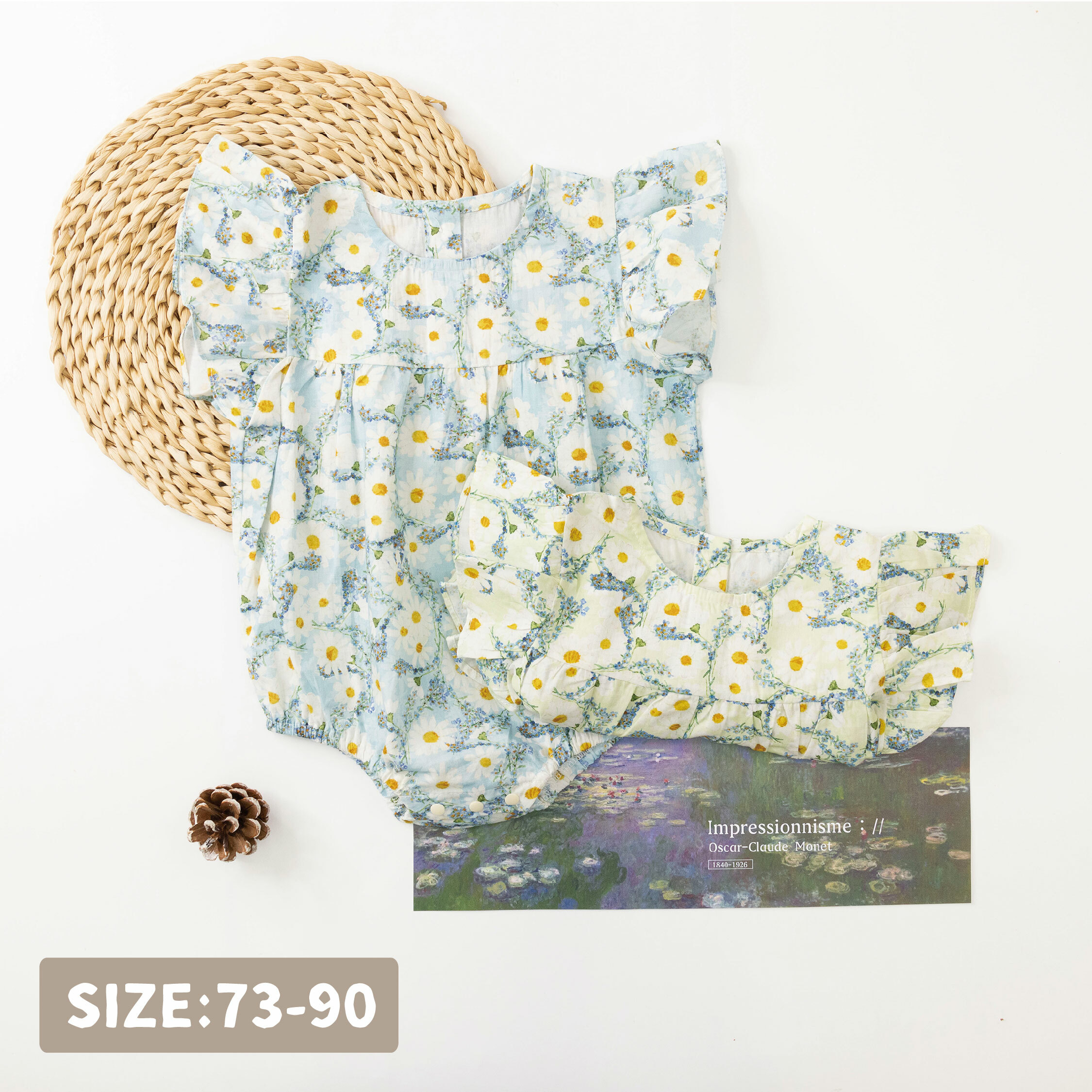 【JG0168】夏日小雛菊荷葉袖包屁衣＊二色