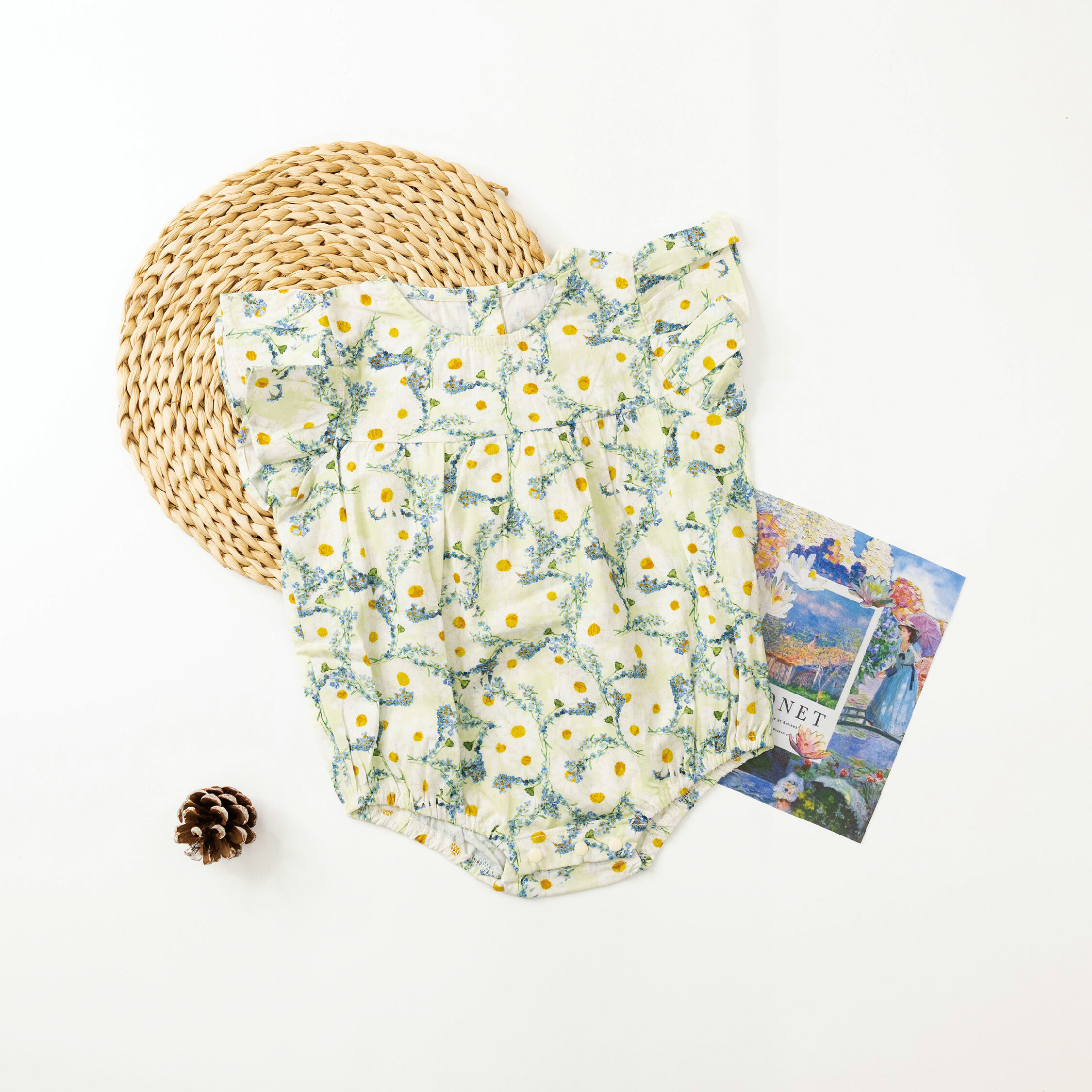 【JG0168】夏日小雛菊荷葉袖包屁衣＊二色