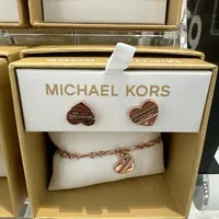 [S] MICHAEL KORS MKJ8373SET HEART EARRINGS AND CHAIN WITH HEART BRACELET SET,ROSE GOLD, 796483645073 (SMK886)
