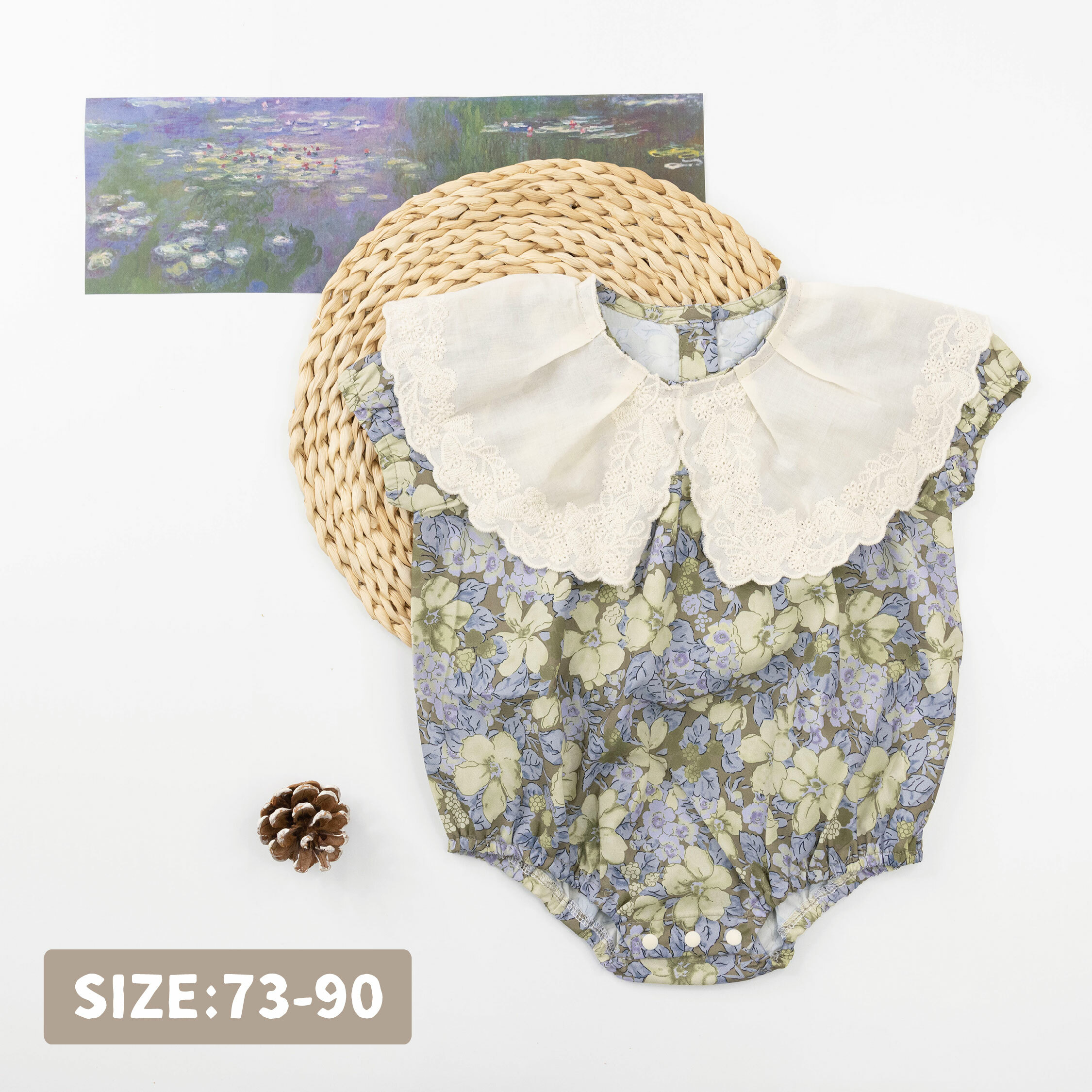 【JG0172】莫內睡蓮色調大蕾絲翻領包屁衣