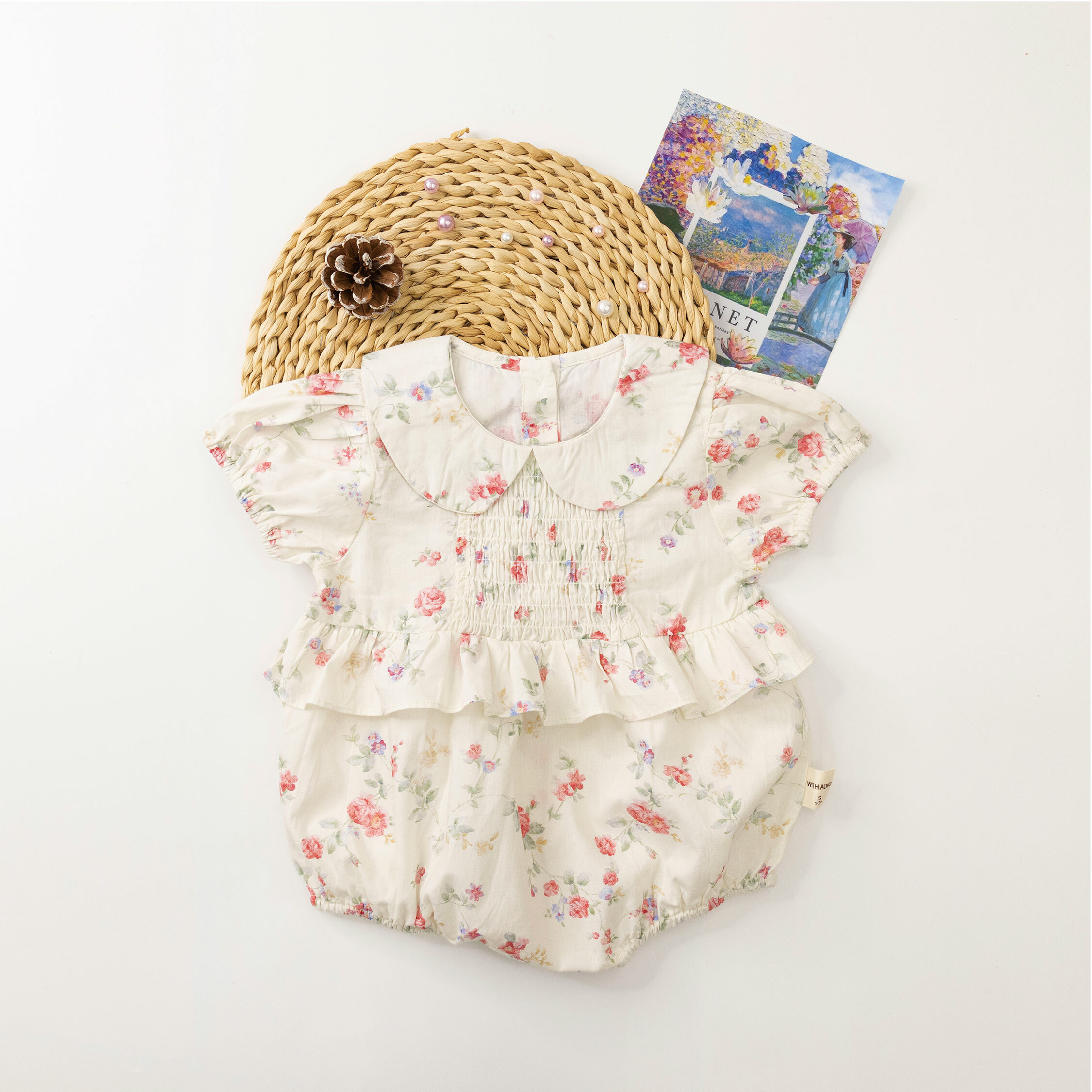 【JG0179】凡爾賽玫瑰花朵翻領荷葉包屁衣