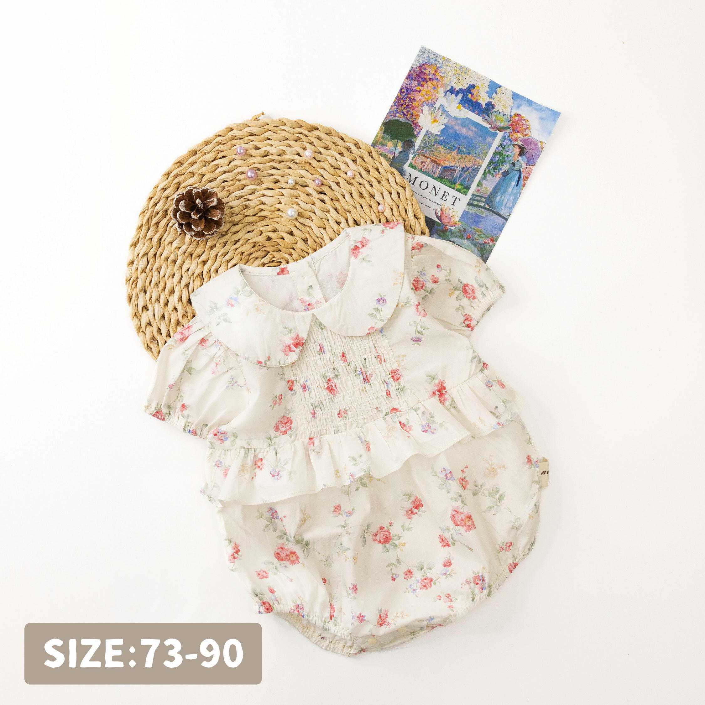 【JG0179】凡爾賽玫瑰花朵翻領荷葉包屁衣