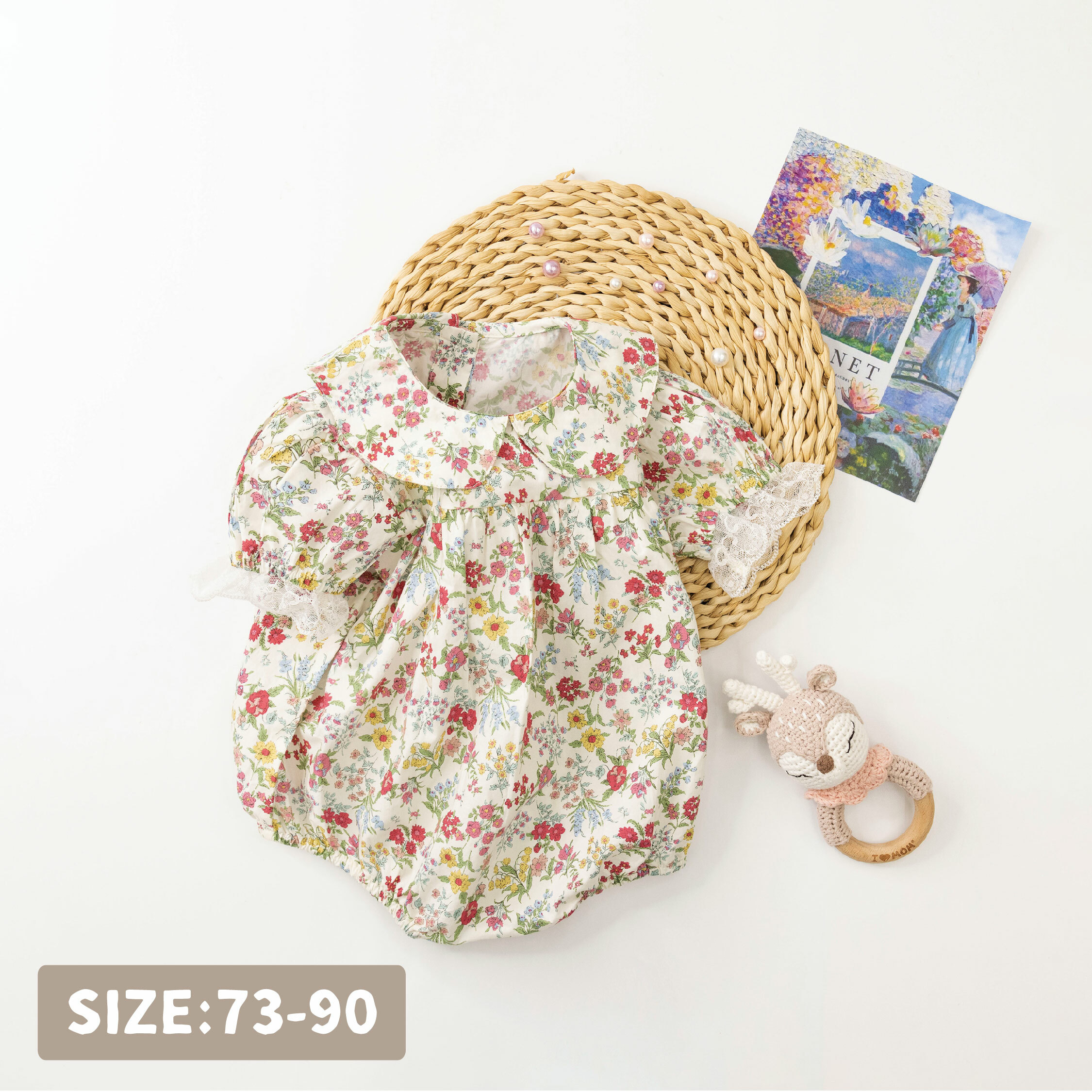 【JG0184】普羅旺斯花海蕾絲拼接袖包屁衣