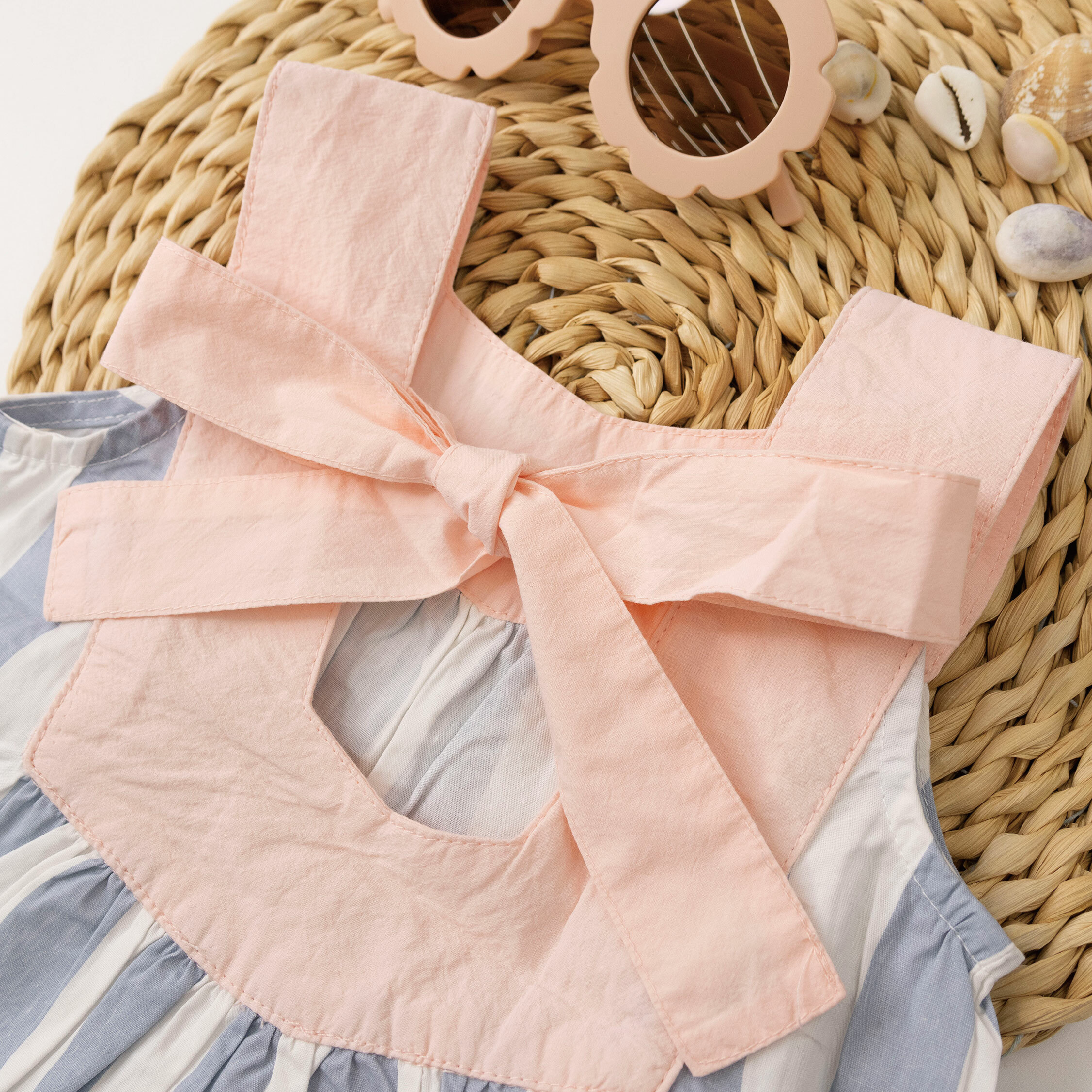 【JG0187】造型後綁帶條紋包屁套裝(衣+帽)