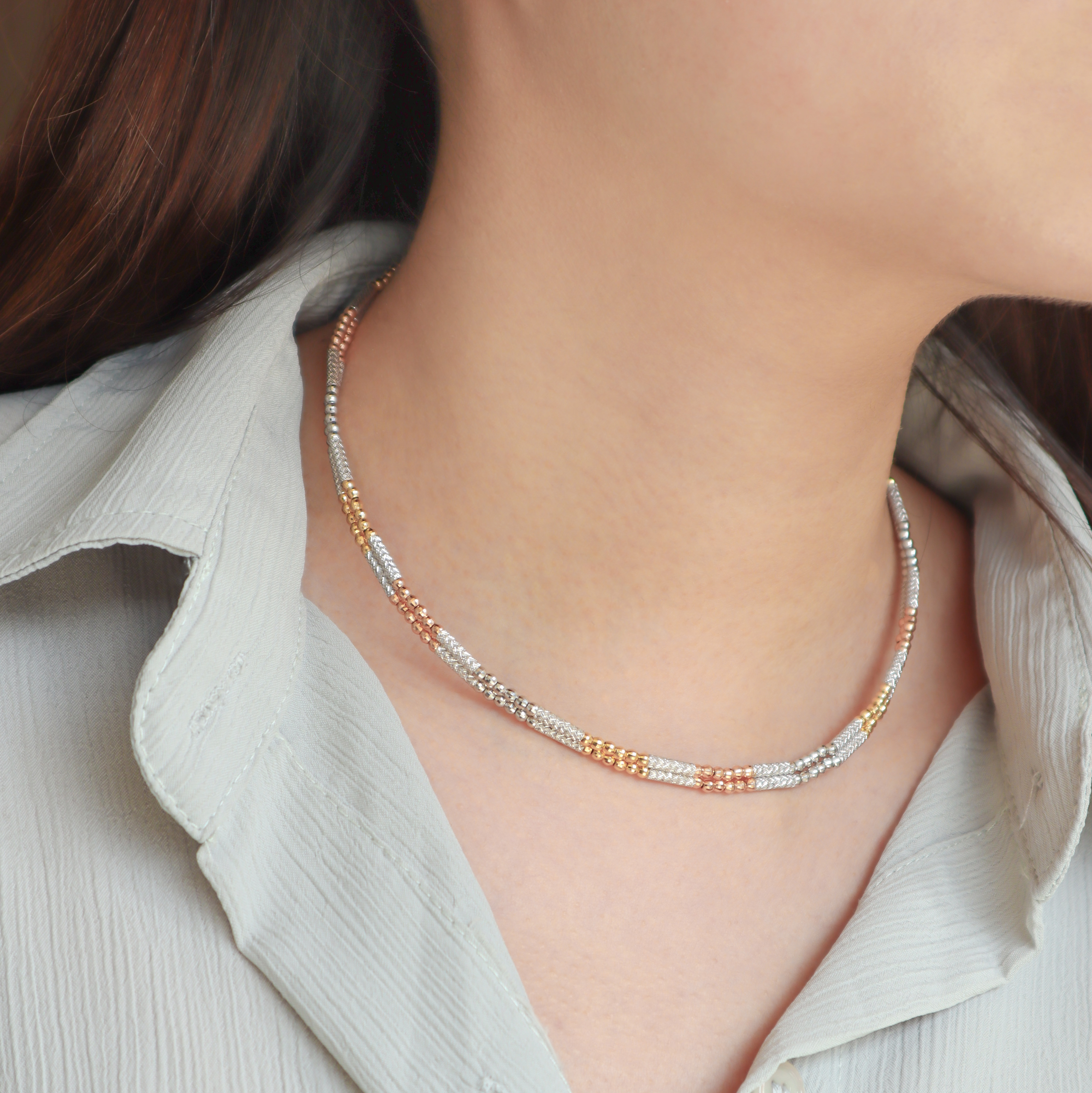 18K/日本設計款系列-磁力多型態銀色版K金長繩