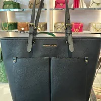 [S] MICHAEL KORS 35F3GTVT8B JET SET TRAVEL MD DOUBLE POCKET TOTE NON-LEATHER VEGAN MATERIAL,BLACK, 196163988290 (SMK906)