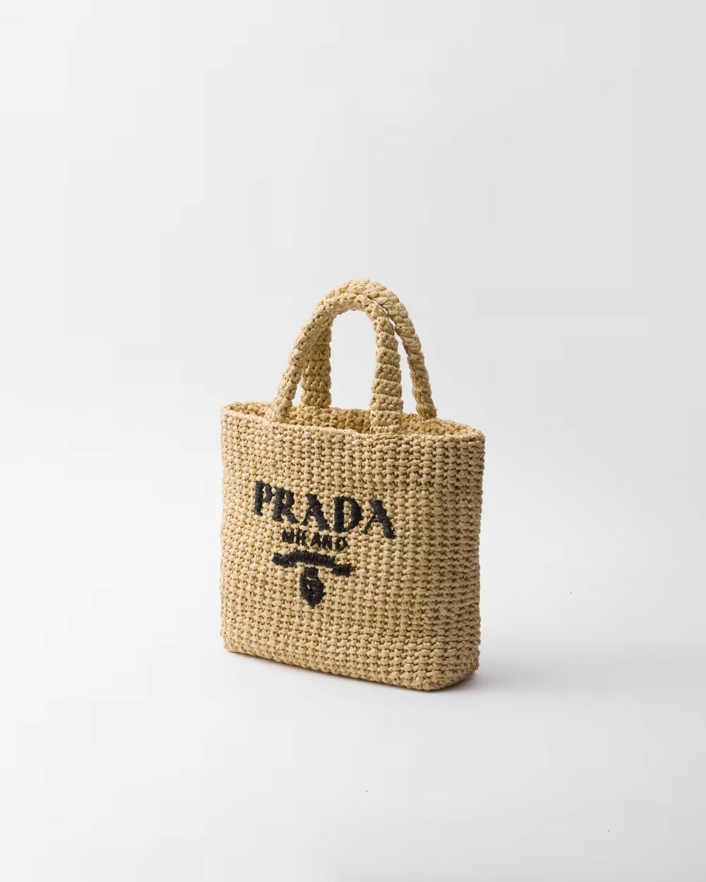 Prada 小號 拉菲草手提袋 黑/卡其