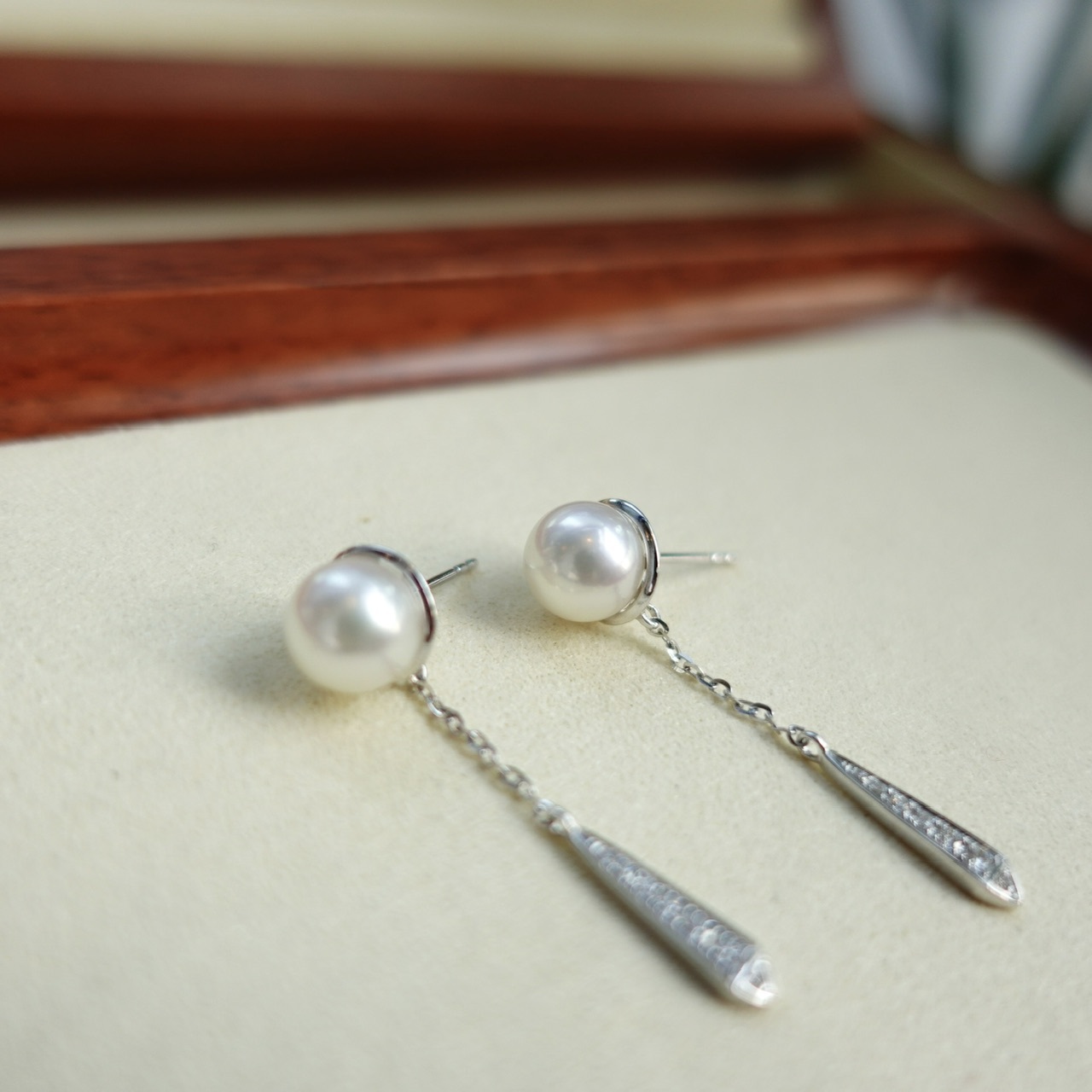 18K金日本AKOYA珍珠鑽石耳釘