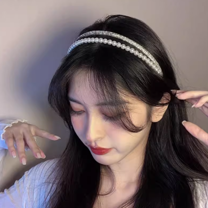 French Vintage Double-layer Rhinestone Pearl Headband