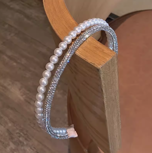 French Vintage Double-layer Rhinestone Pearl Headband
