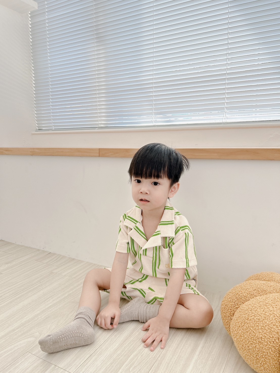 荷蘭CarlijnQ 有機棉直條紋短褲 - Stripes Green