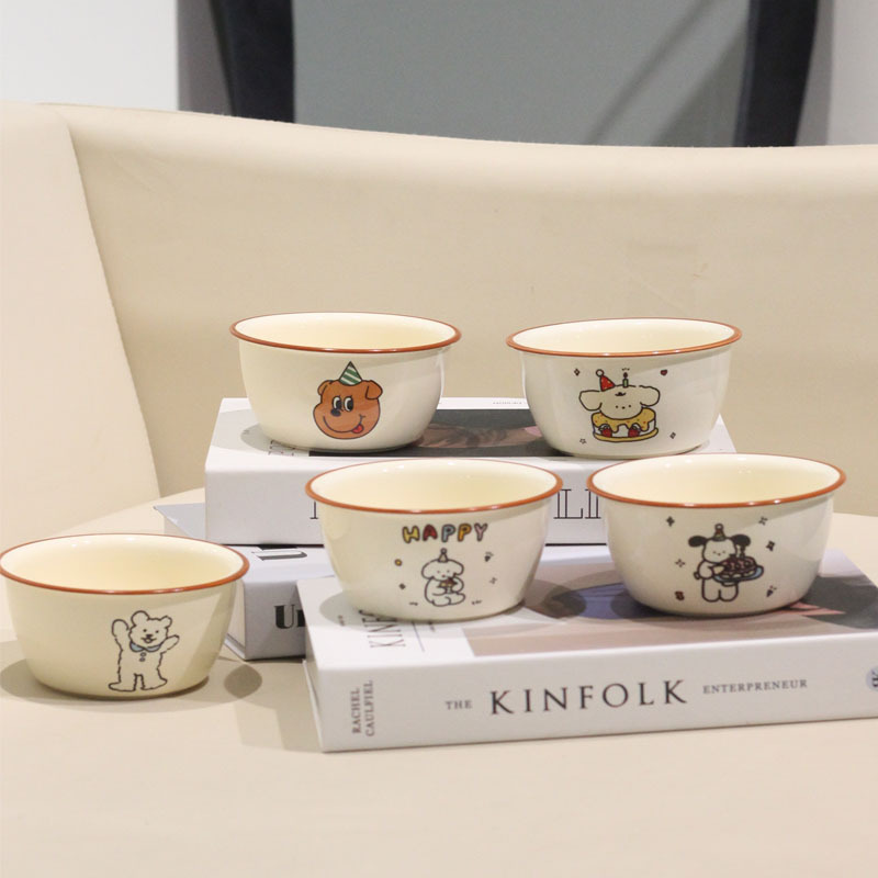 《3989》happy生日小狗奶油陶瓷碗