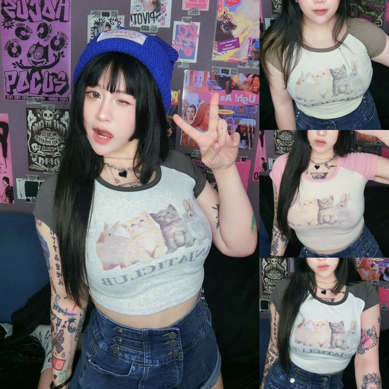 Y2K青春小貓兔兔短T