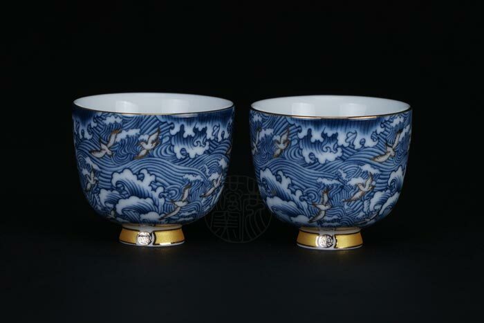 鹿港窯禮品館│黑檀木手握壺 海浪奔翔 青花瓷 茶具組│1壺2杯│好茶器值得擁有