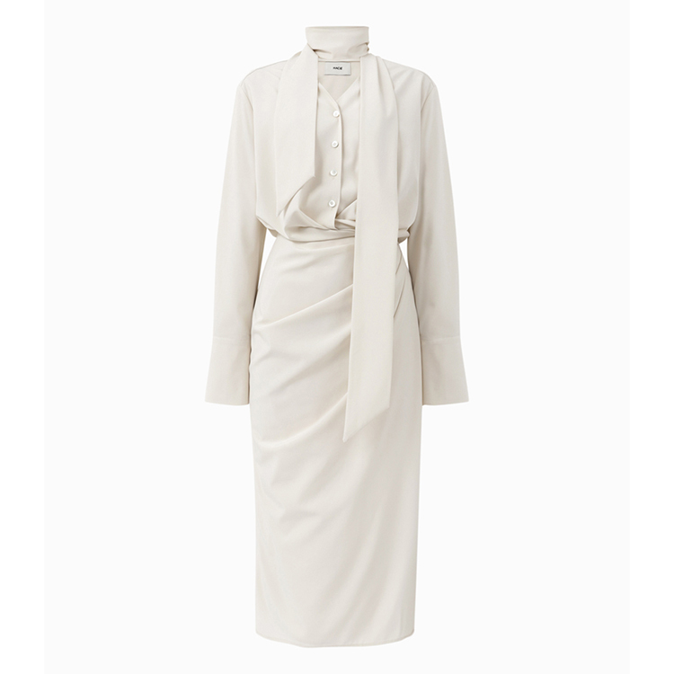 垂墜領巾收摺洋裝