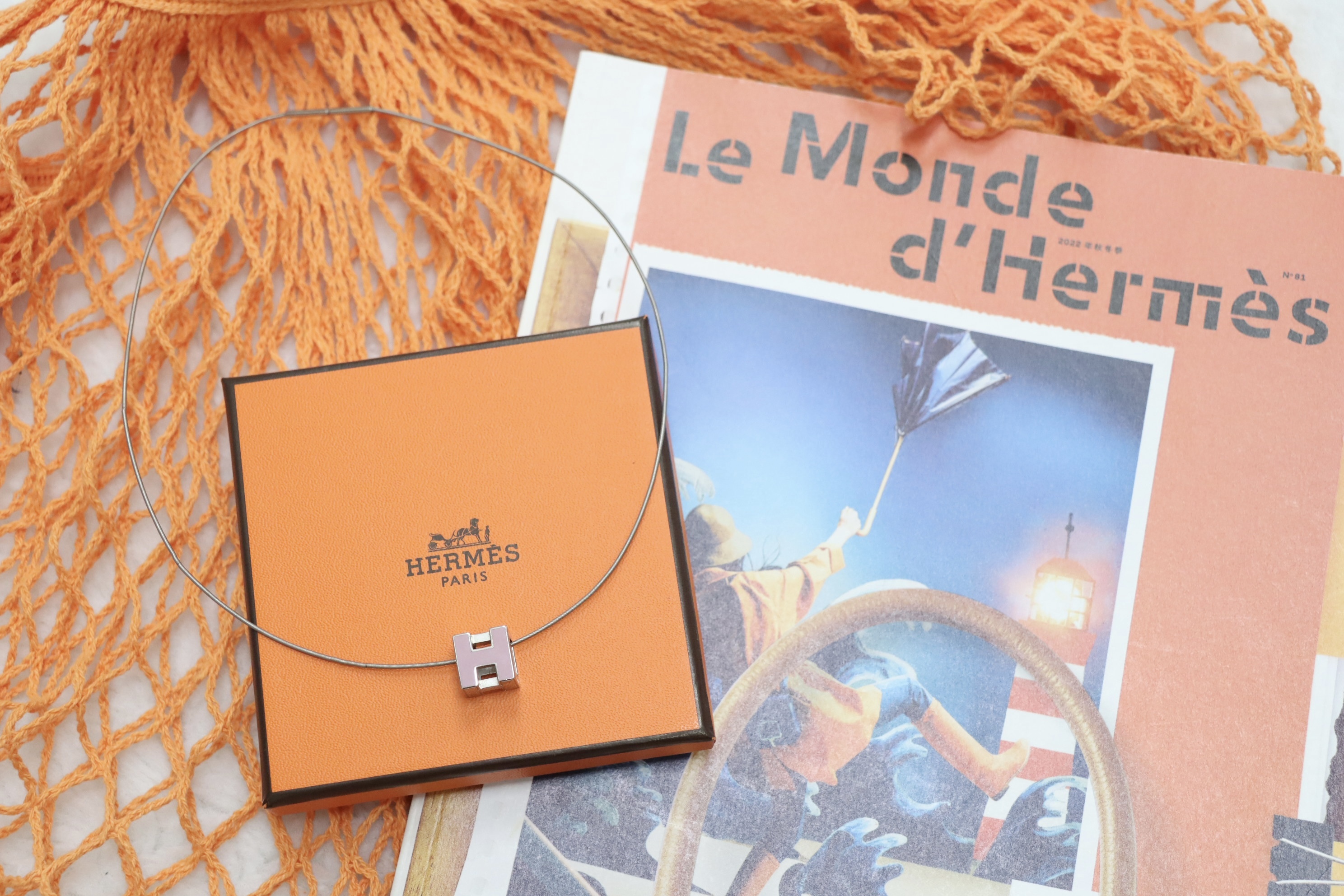 Hermes粉銀頸鏈🩷