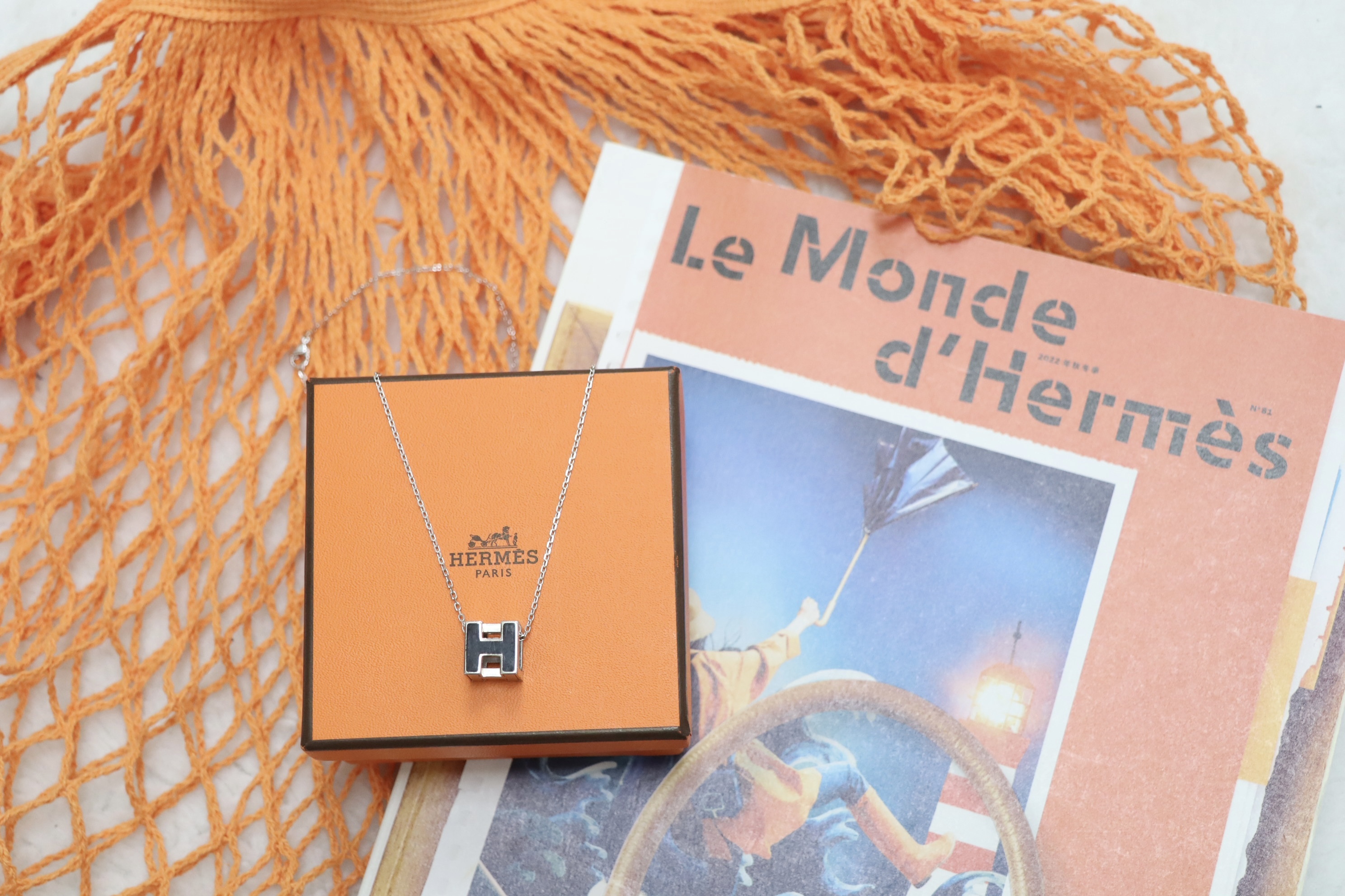 Hermes方型黑銀吊墜🖤