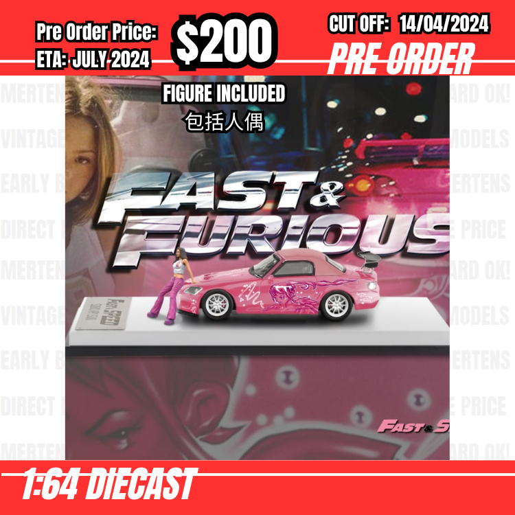 RS-$200  * Time Micro * 1:64 Honda S2000 FNF Suki Pink w/figure [OD12/04]