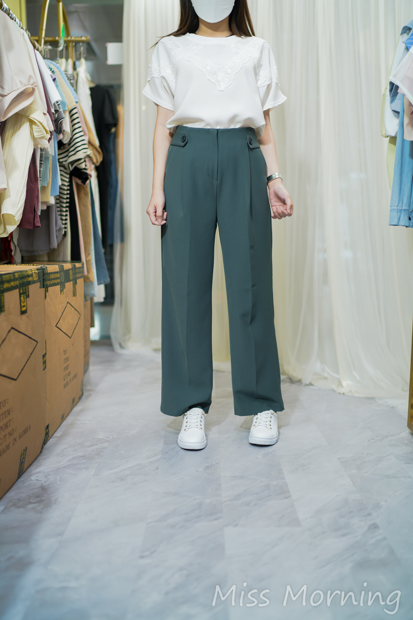 Lace實色雪紡上衣(13840)