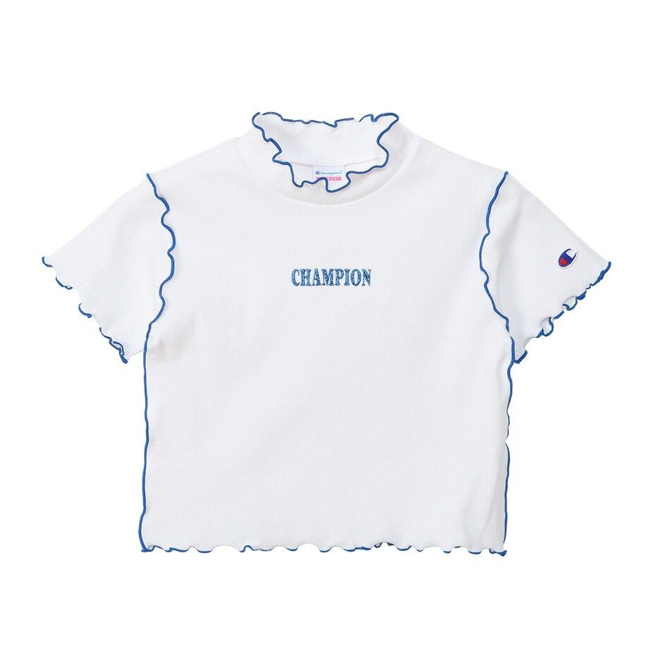 童款-CASUAL荷葉邊 刺繡LOGO 短TEE-白（CK-Z327-010）