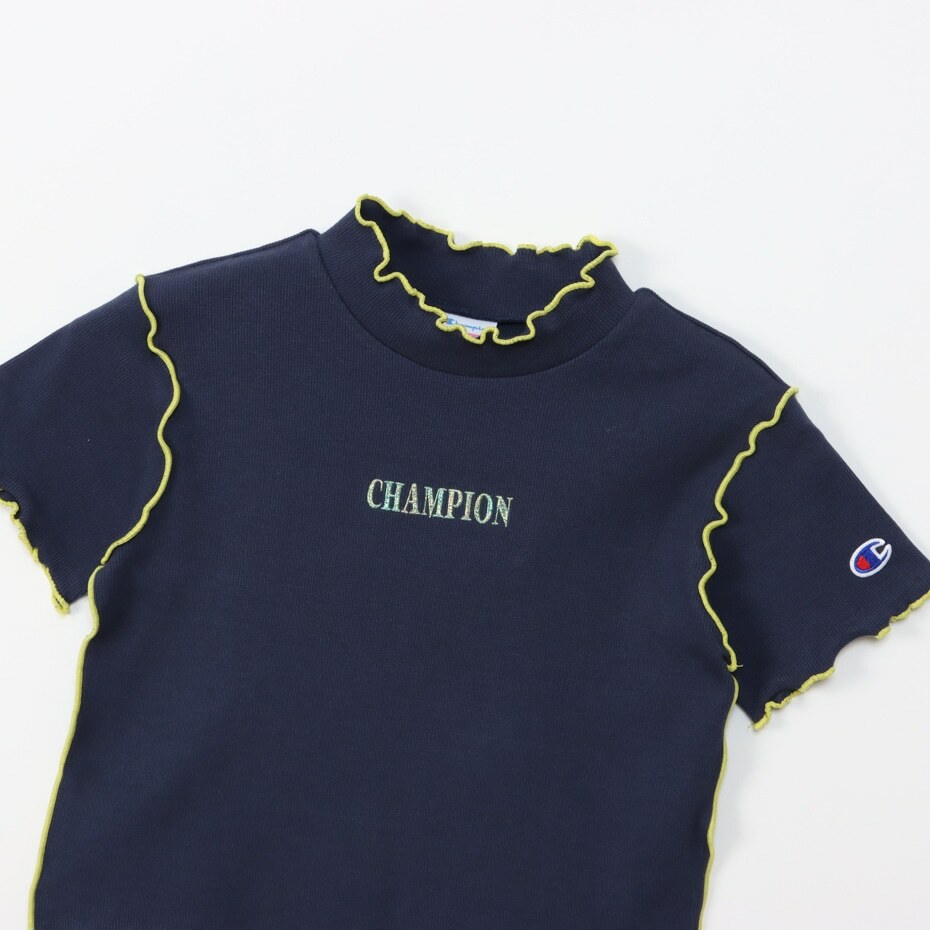 童款-荷葉邊 刺繡LOGO 短TEE-藍色（CK-Z327-370）