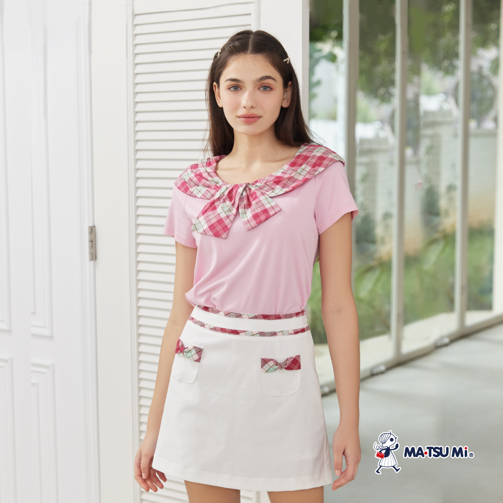 MA‧TSU Mi 學院風格紋大領片上衣(粉紅.深藍)