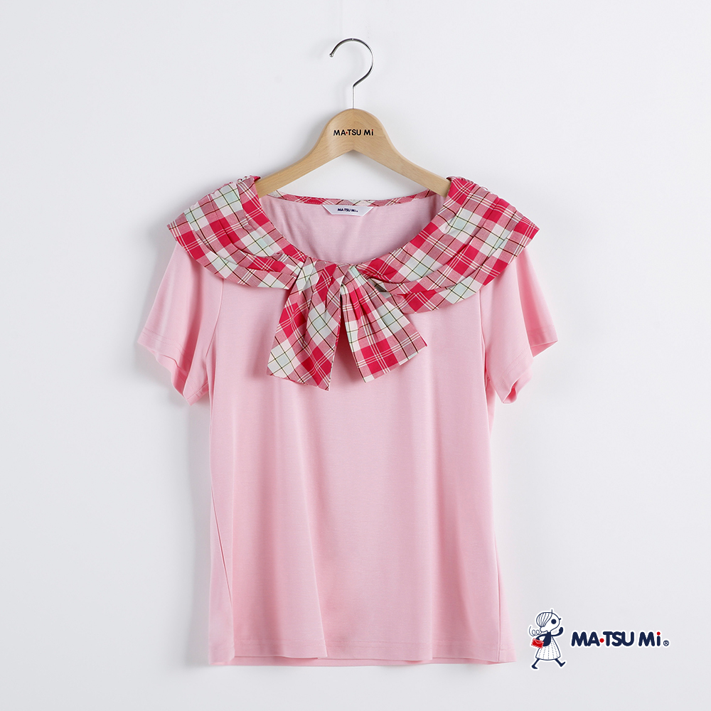 MA‧TSU Mi 學院風格紋大領片上衣(粉紅.深藍)