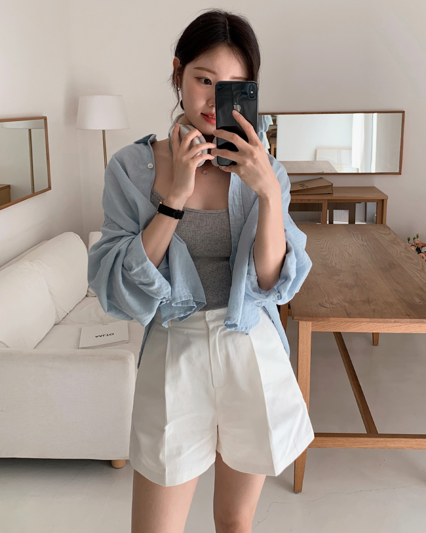 現貨｜鈕扣口袋棉質短褲