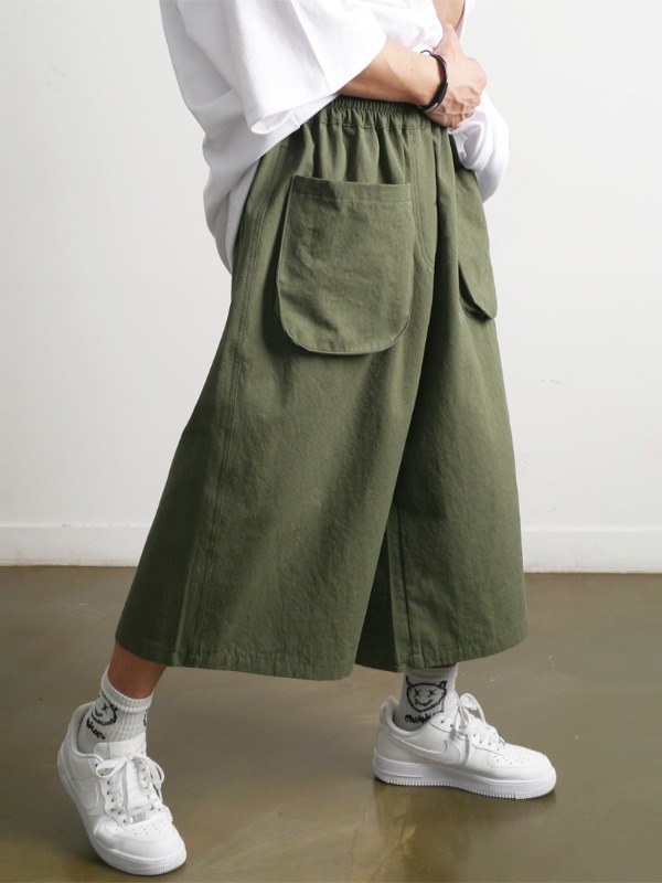 外口袋生物水洗寬腿七分褲