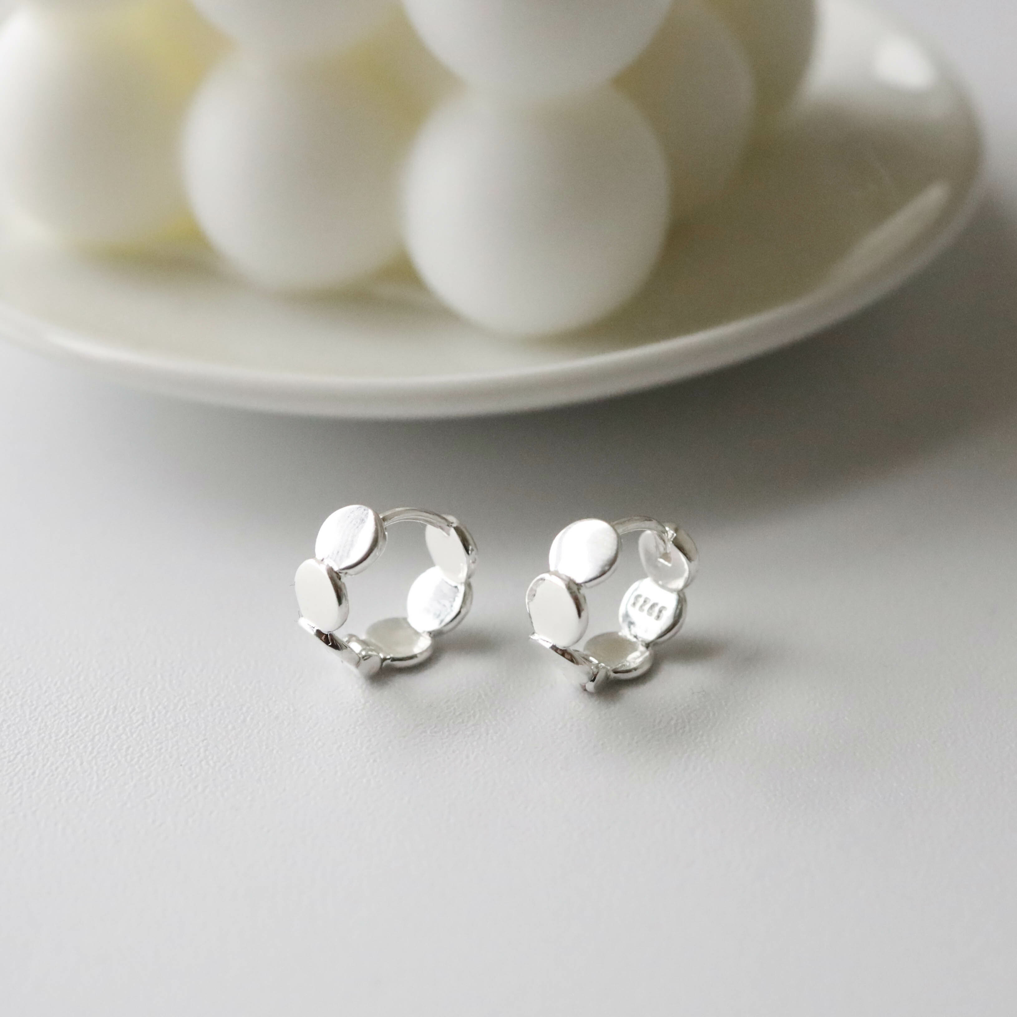 925純銀拼接小圓耳圈