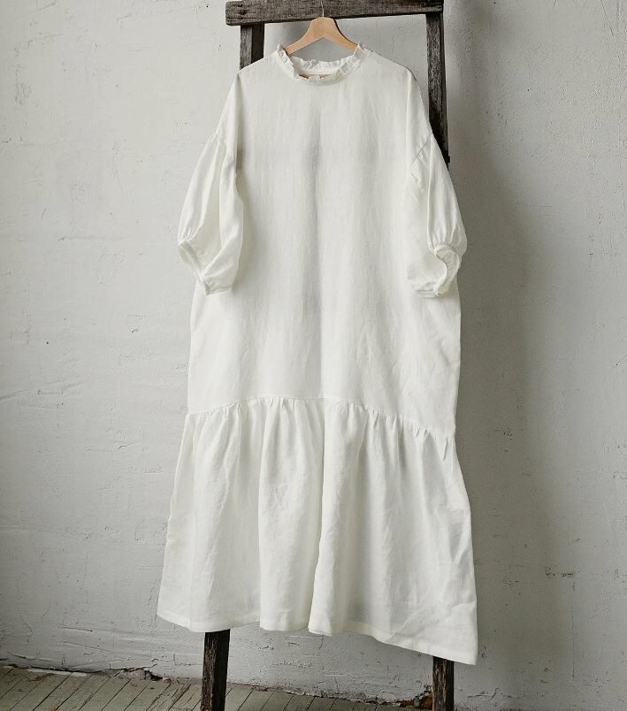 (預購)ALL THE BEAUTIFUL LINEN 大人款-泡泡袖綁帶洋裝 RUFFLE KIMONO DRESS
