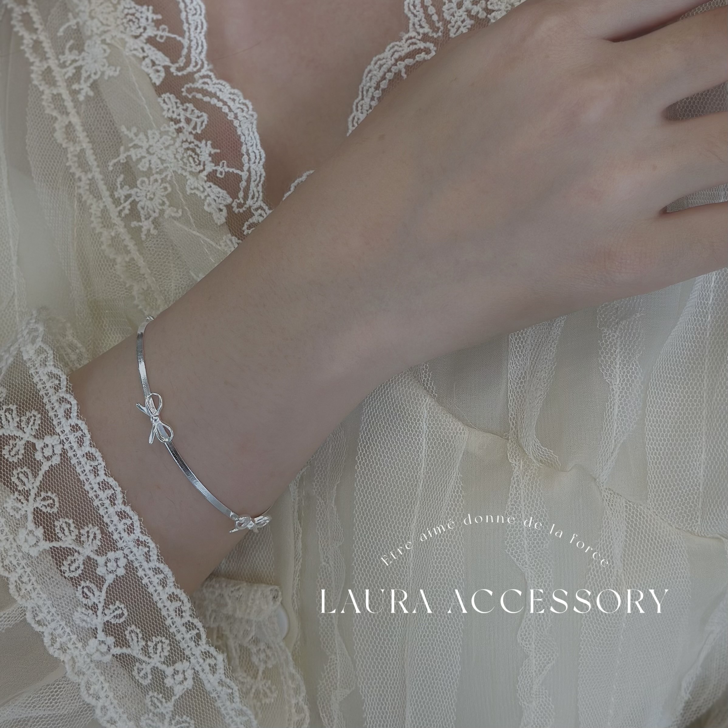 H11【正韓】相戀．蝴蝶結純銀蛇骨手鍊