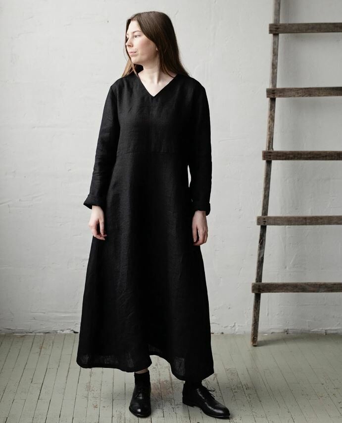 (預購)ALL THE BEAUTIFUL LINEN 大人款-亞麻V領洋裝 Daiva Linen Dress
