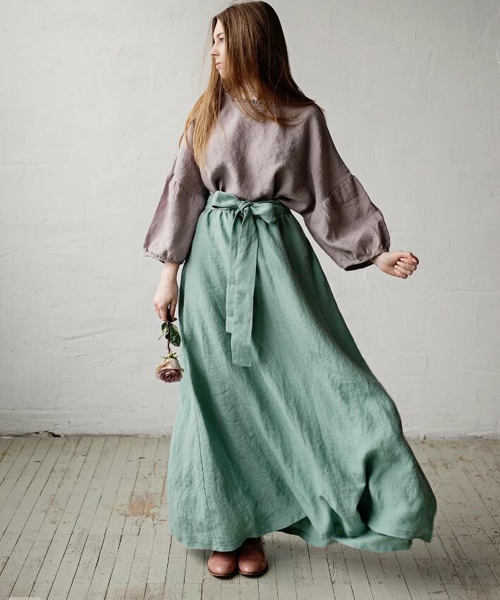 (預購)ALL THE BEAUTIFUL LINEN 大人款-附綁帶亞麻長裙 PARIS SKIRT