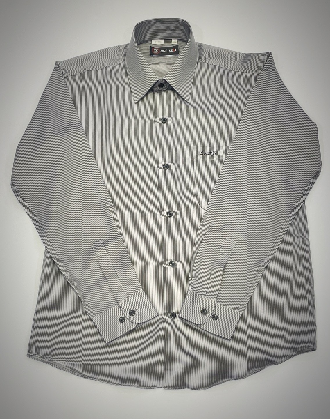 黑白直條紋大尺碼男長袖襯衫6