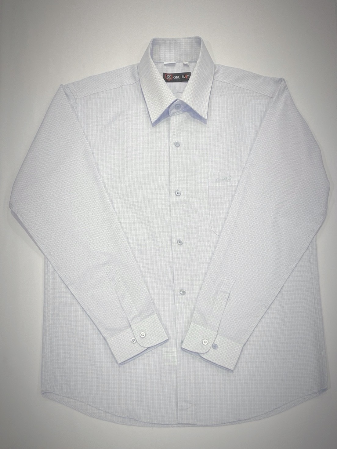 藍色細格紋大尺碼男長袖襯衫6