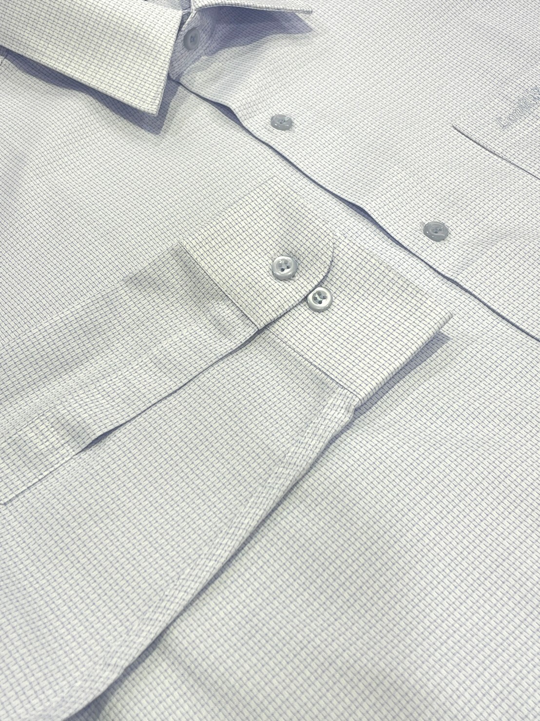 藍色細格紋大尺碼男長袖襯衫8