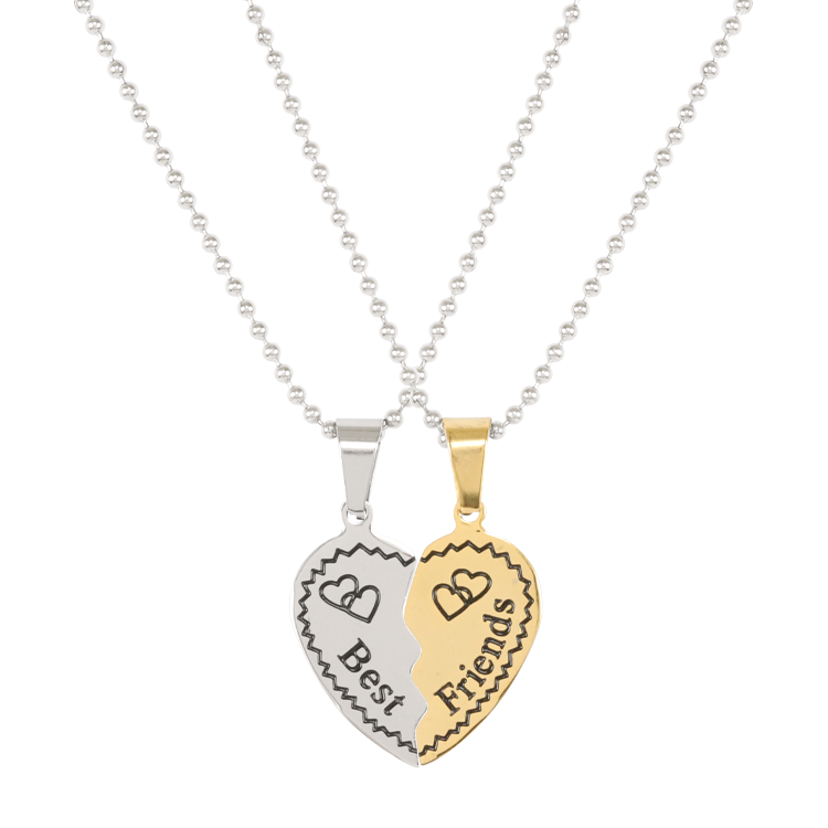 白鋼對鍊，情侶項鍊 雙心拼圖；Best Friends 最好的朋友（3616 金銀）