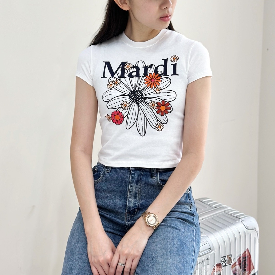 MARDI MERCREDI 韓國 短板上衣 短袖 緊身 花卉 彩色花