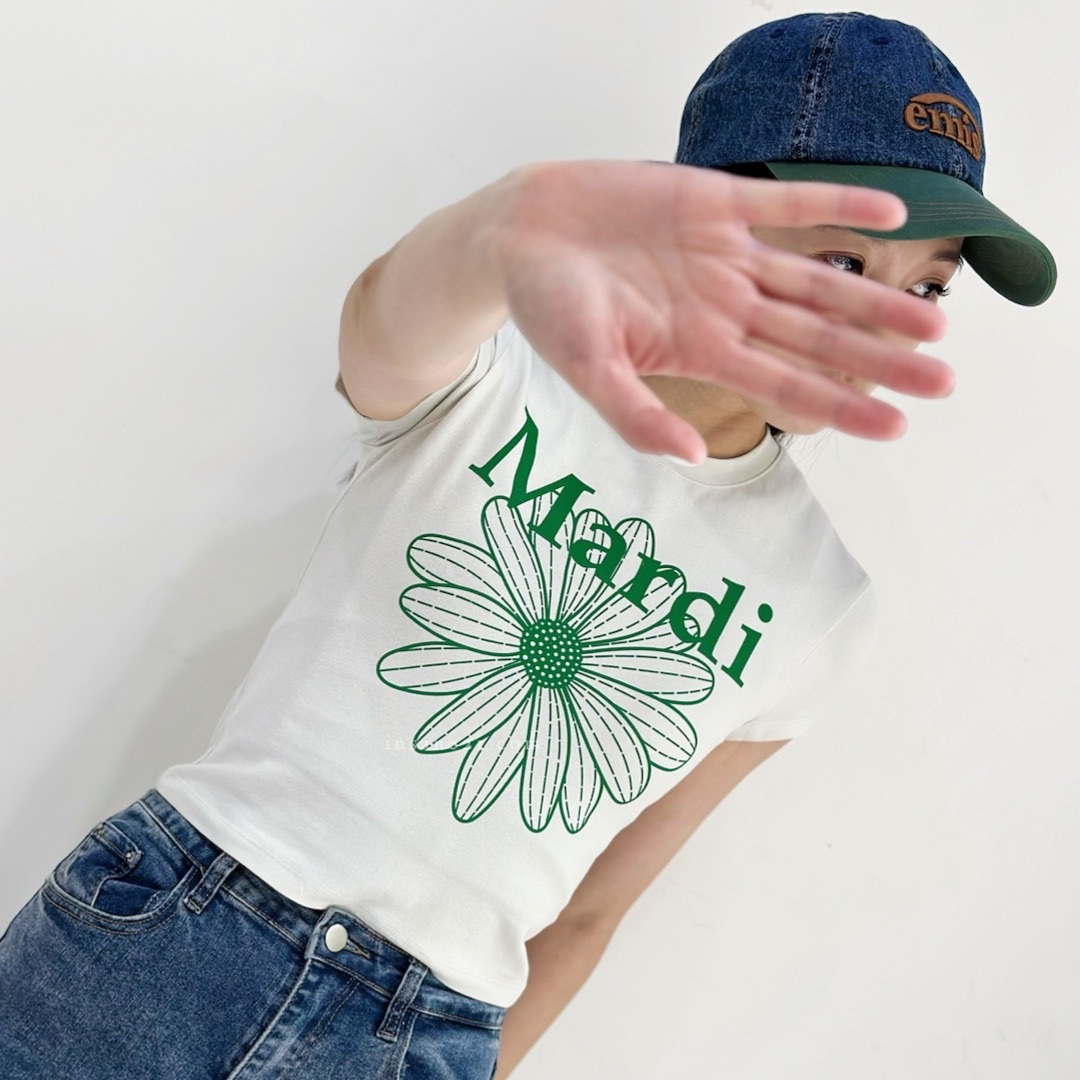 MARDI MERCREDI 韓國 短板上衣 短袖 緊身 花卉 彩色花