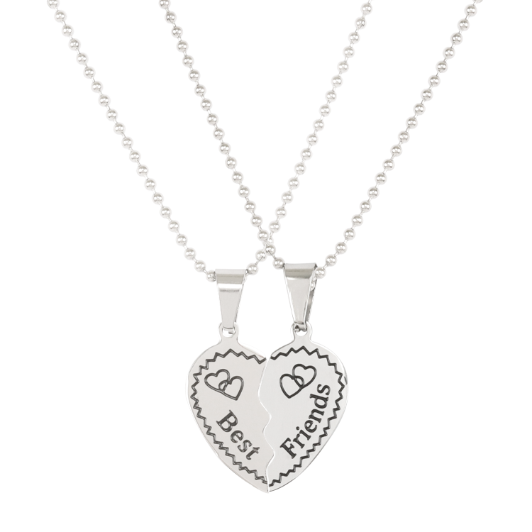 白鋼對鍊，情侶項鍊 雙心拼圖；Best Friends 最好的朋友（3616 銀色）