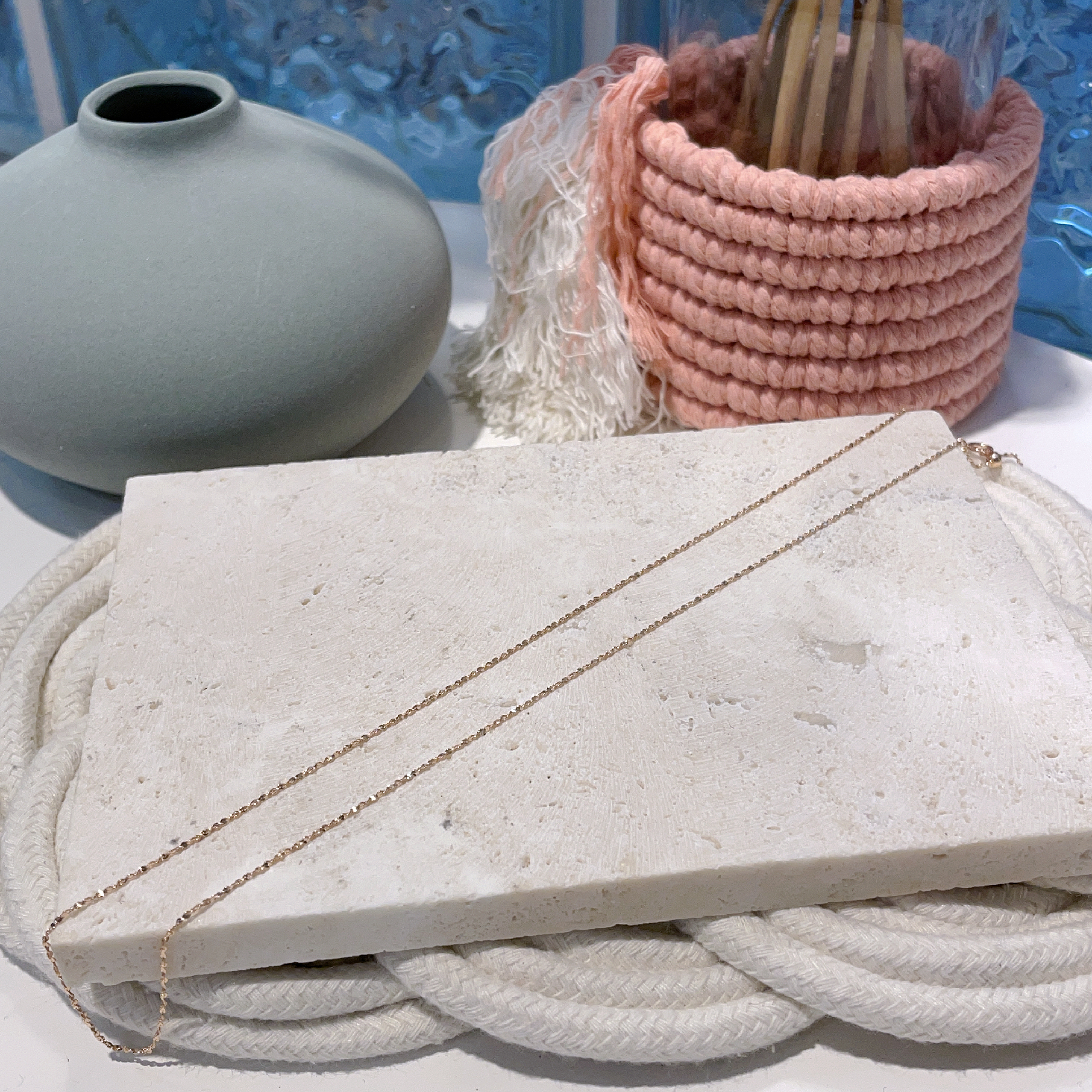 玫瑰金色純銀萬用頸鏈 45cm